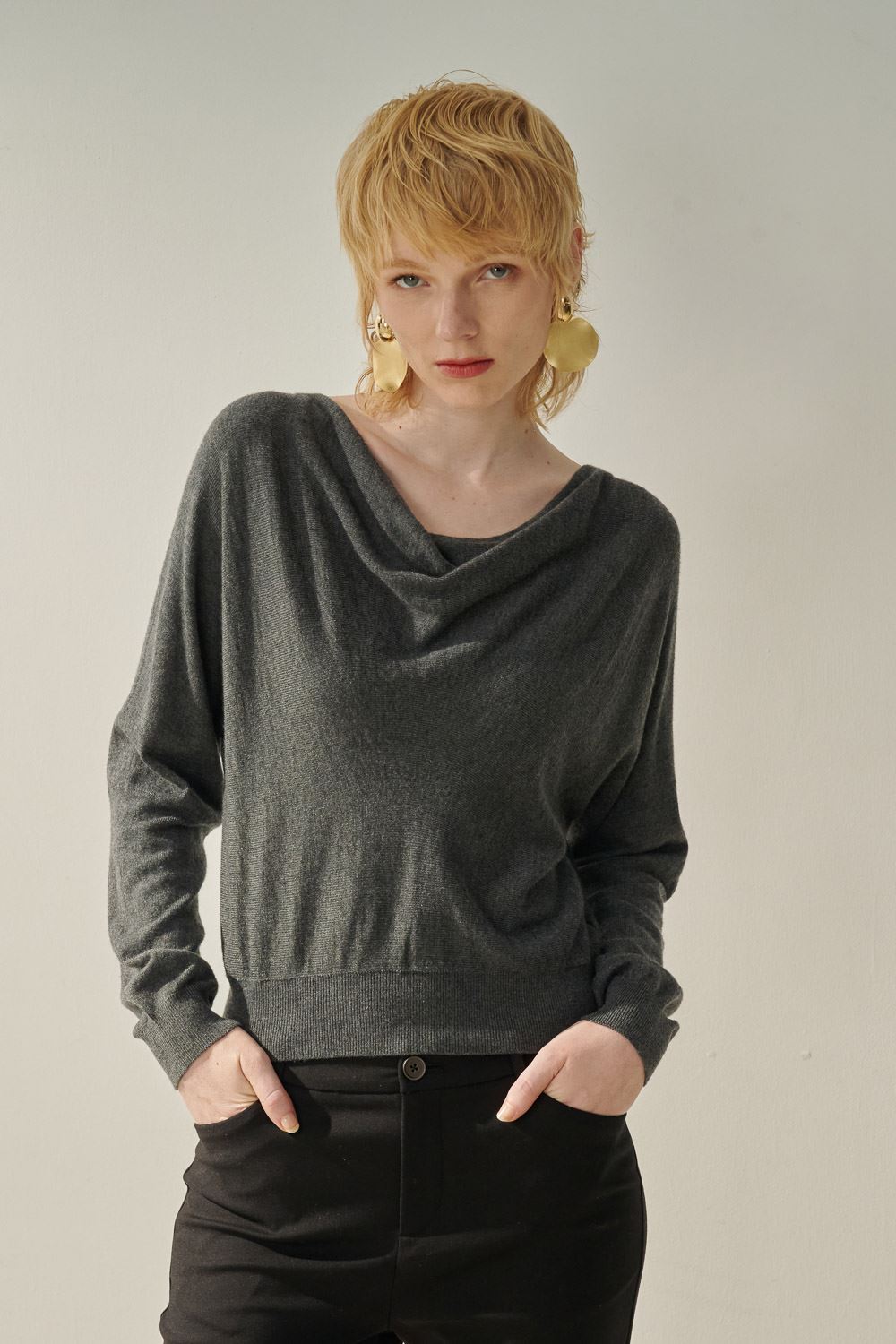 SST&C Dark Gray Drop Collar Sweater | 8662309003  (Outlet)_0