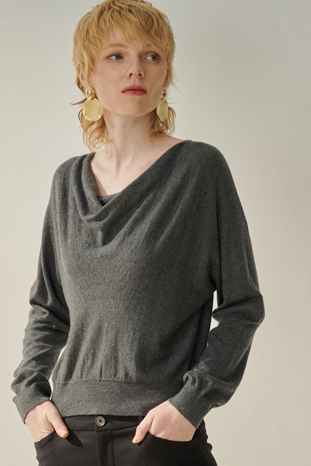 SST&C Dark Gray Drop Collar Sweater | 8662309003  (Outlet)_1