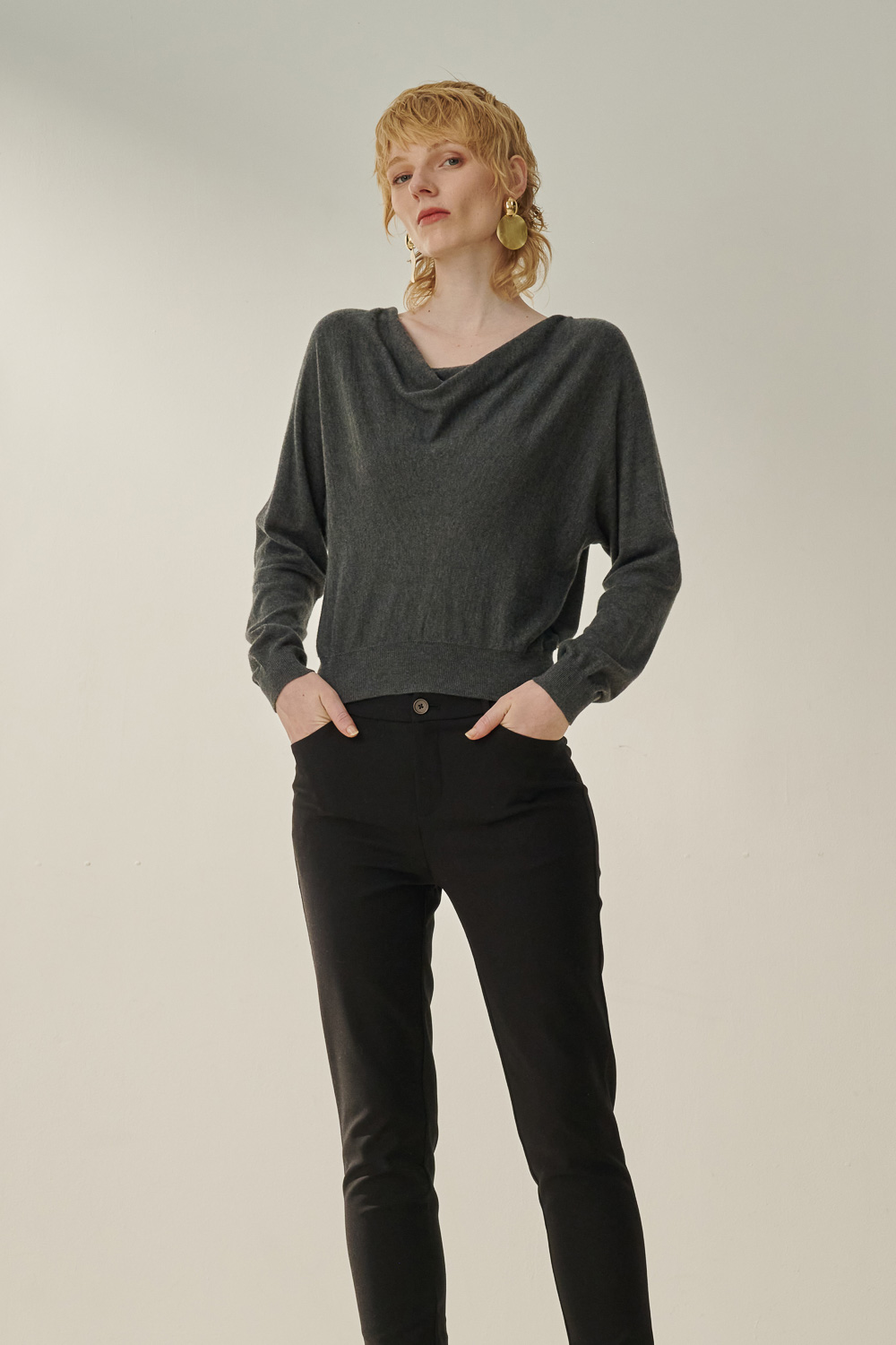 SST&C Dark Gray Drop Collar Sweater | 8662309003  (Outlet)_2