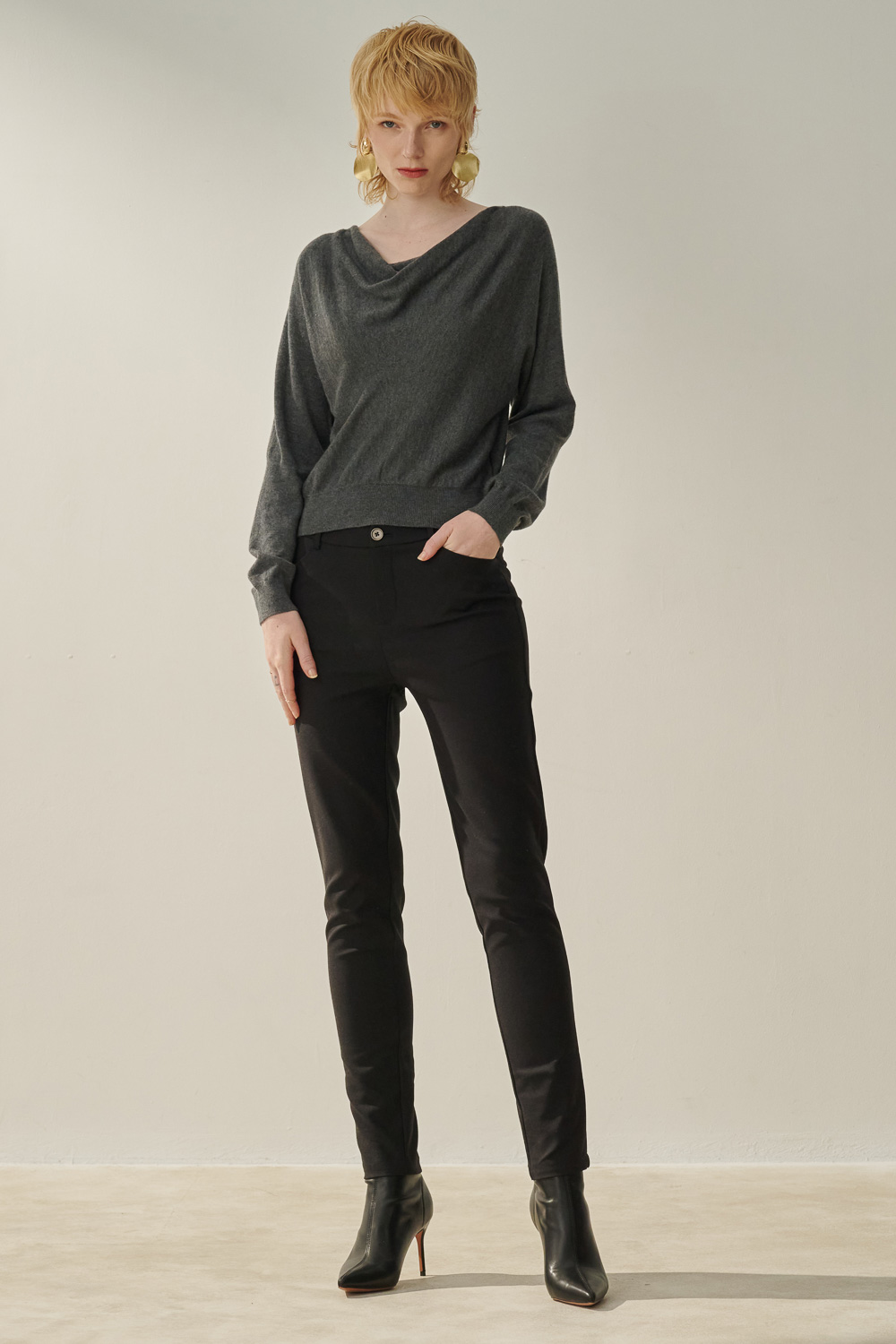 SST&C Dark Gray Drop Collar Sweater | 8662309003  (Outlet)_3