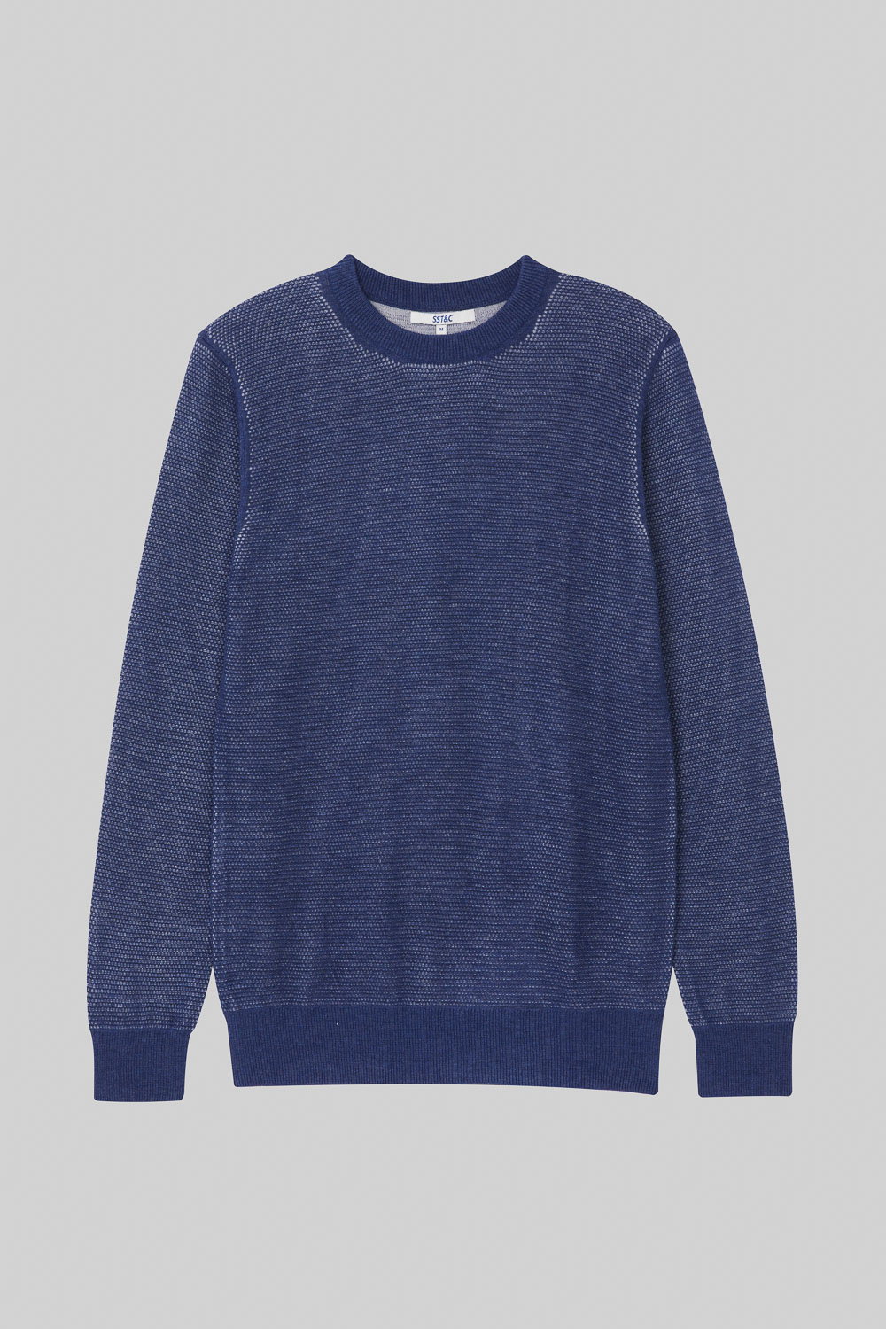 SST&C Cobalt Blue Double Textured Crew Neck Sweater | 1112309006  (Outlet)_6
