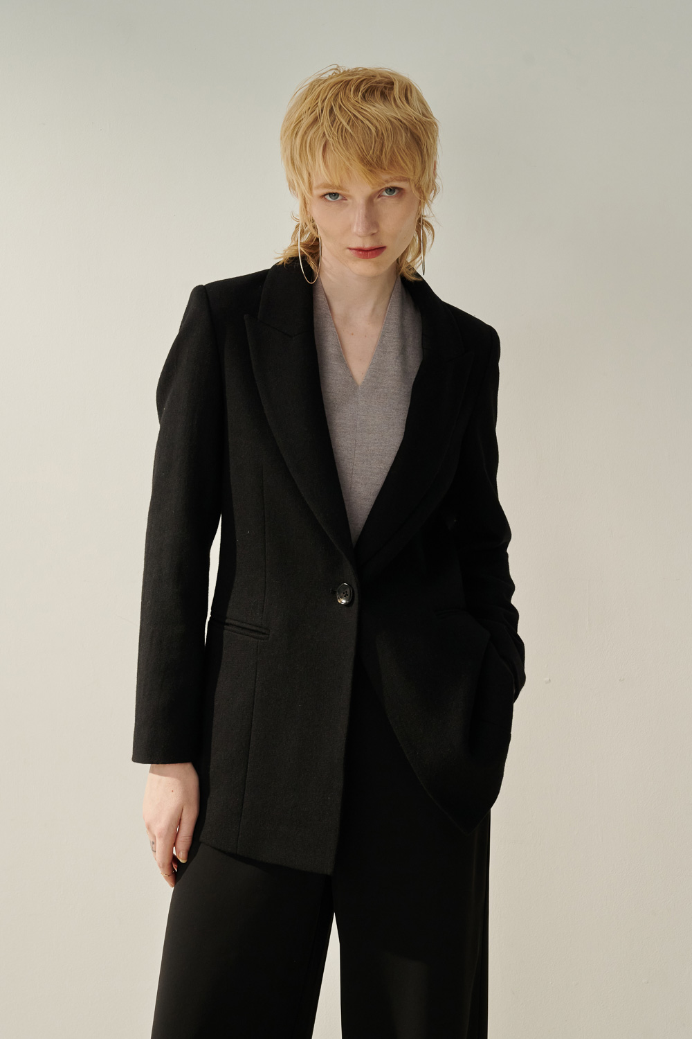 SST&C Black Cropped Wool Coat | 8962309003  (Outlet)_0