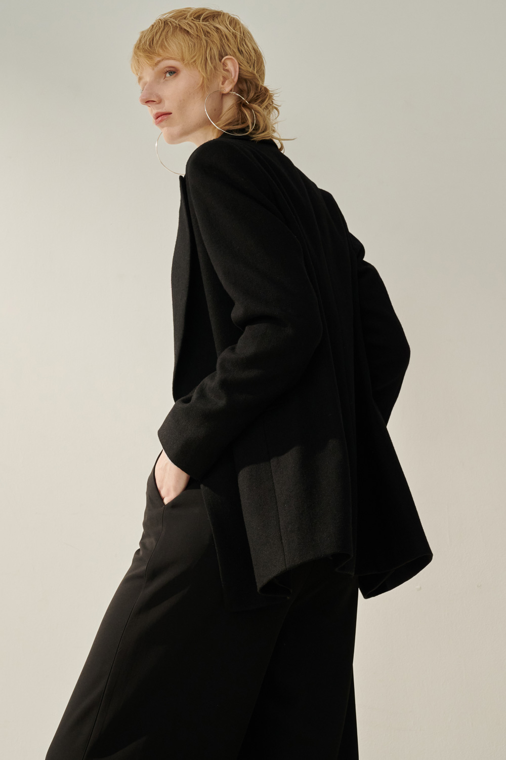 SST&C Black Cropped Wool Coat | 8962309003  (Outlet)_4