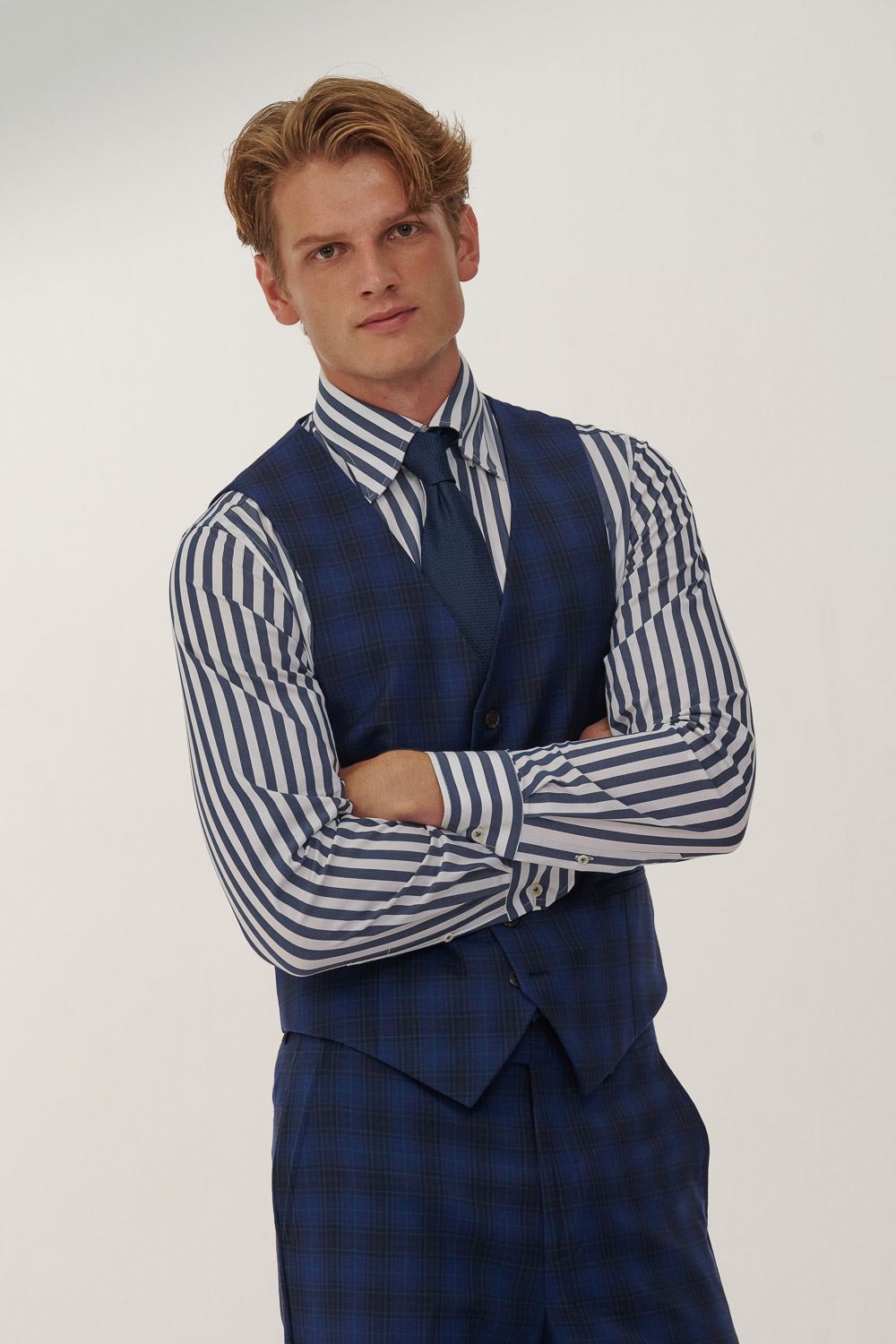 SST&C Milan Series Navy Blue Check Pattern Slim Fit Suit Vest | 0512309003  (Outlet)_0