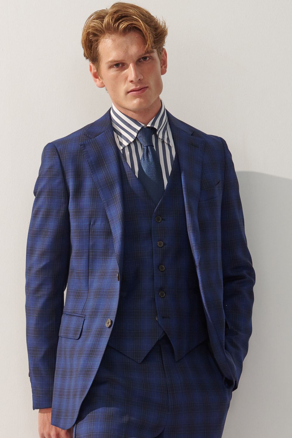 SST&C Milan Series Navy Blue Check Pattern Slim Fit Suit Vest | 0512309003  (Outlet)_1