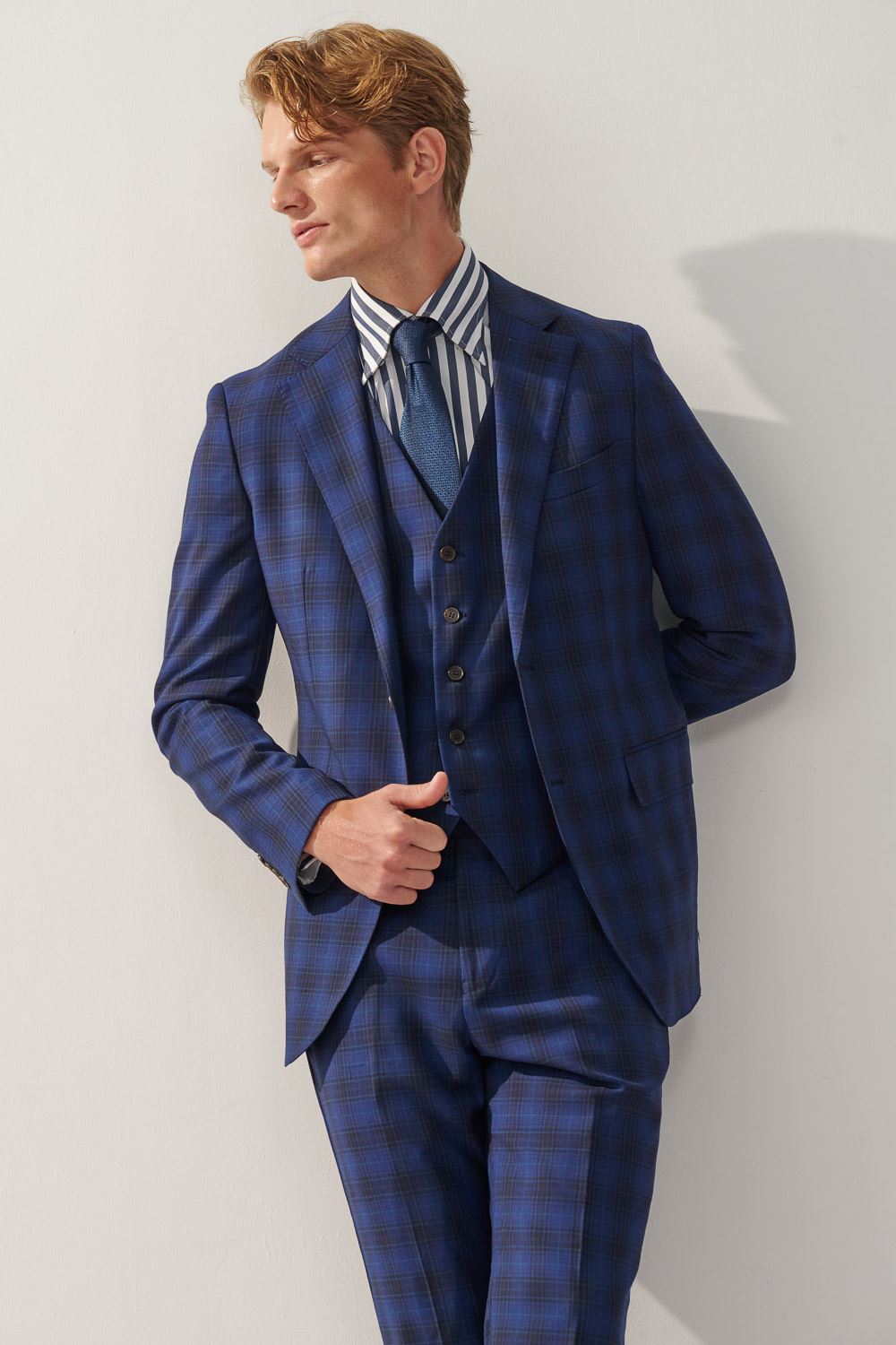 SST&C Milan Series Navy Blue Check Pattern Slim Fit Suit Vest | 0512309003  (Outlet)_3