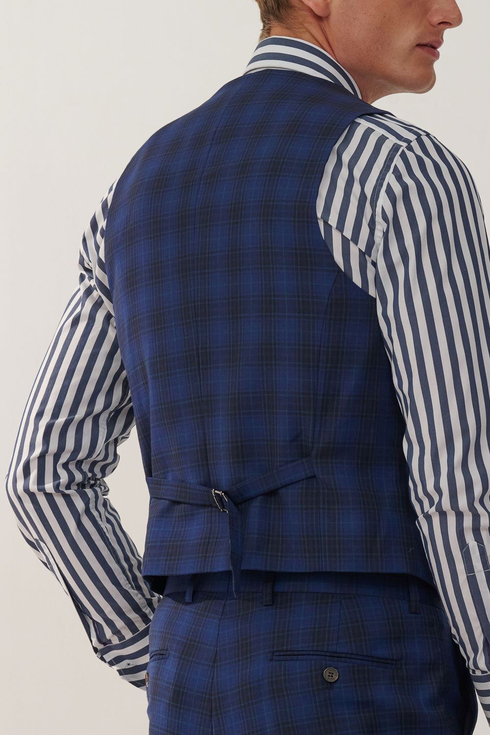 SST&C Milan Series Navy Blue Check Pattern Slim Fit Suit Vest | 0512309003  (Outlet)_4