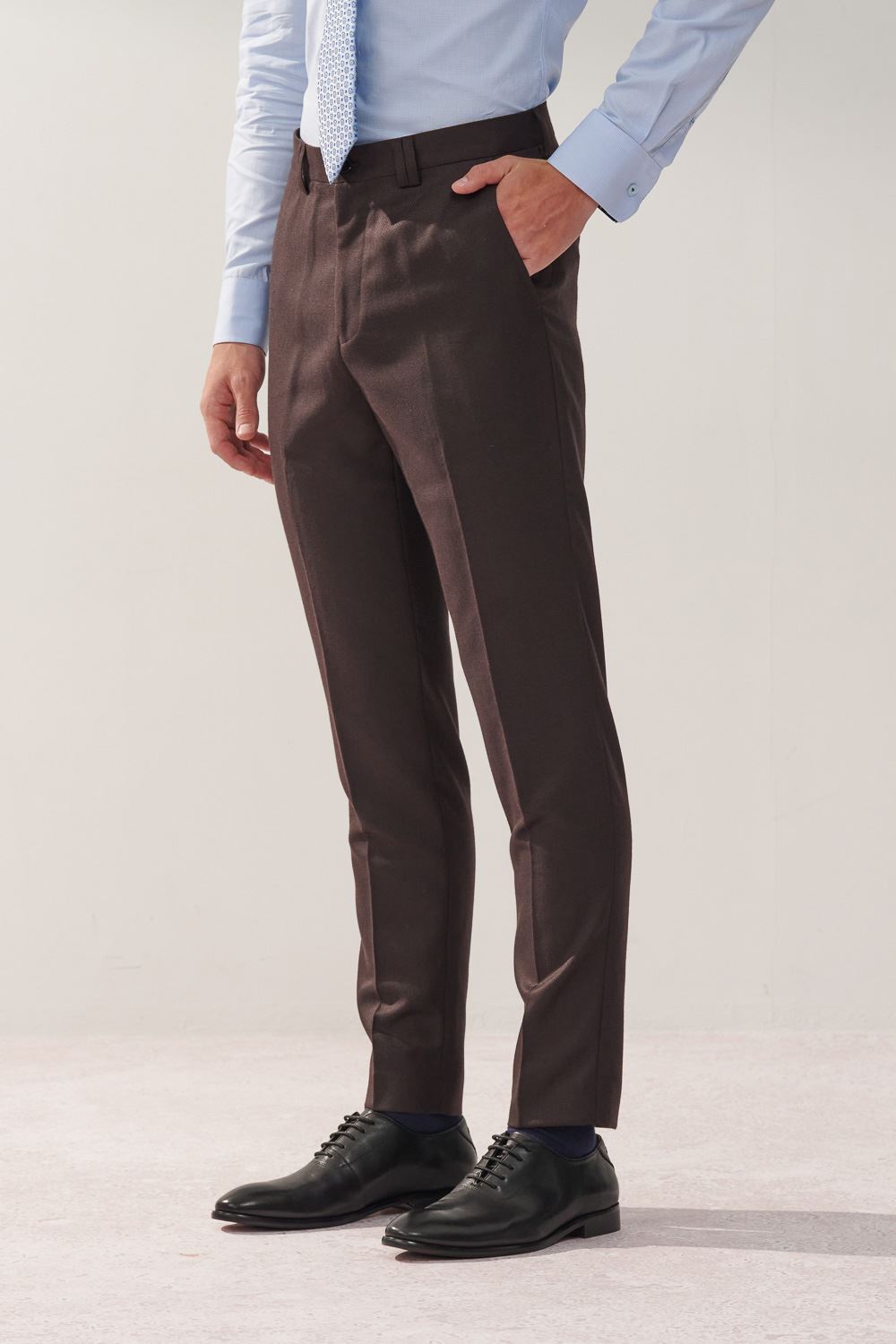 SST&C Coffee Texture Machine Washable Slim Fit Suit Trousers | 0212309007  (Outlet)_1