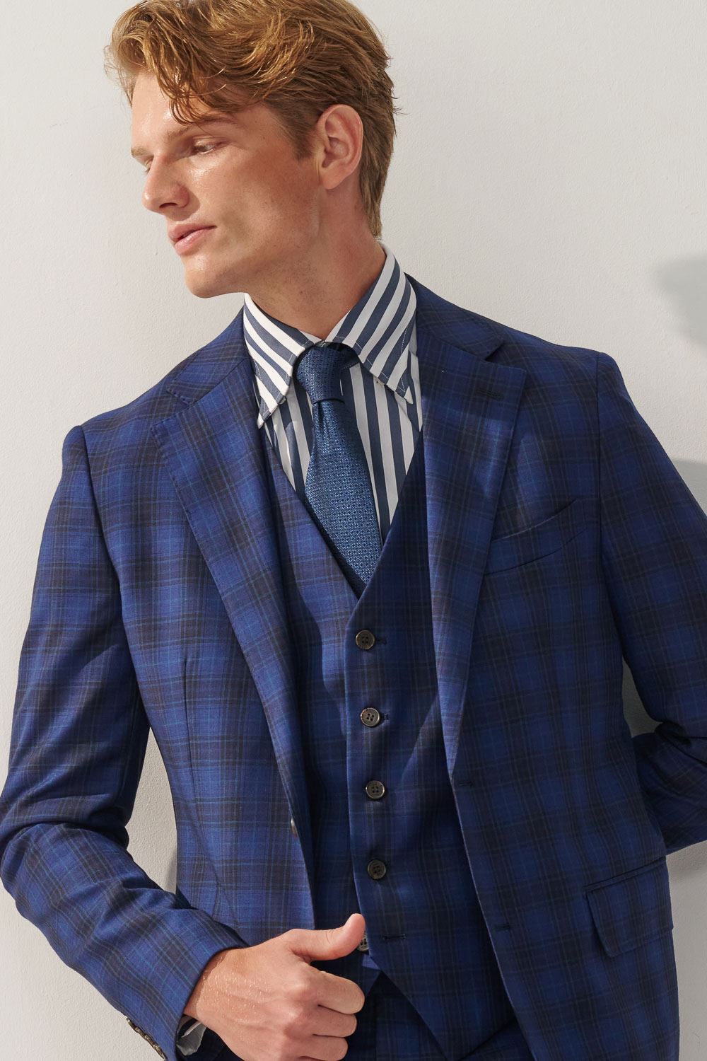 SST&C #Milan Series  Navy Blue Check Pattern Slim Fit Suit Jacket | 0112309003  (Outlet)_1