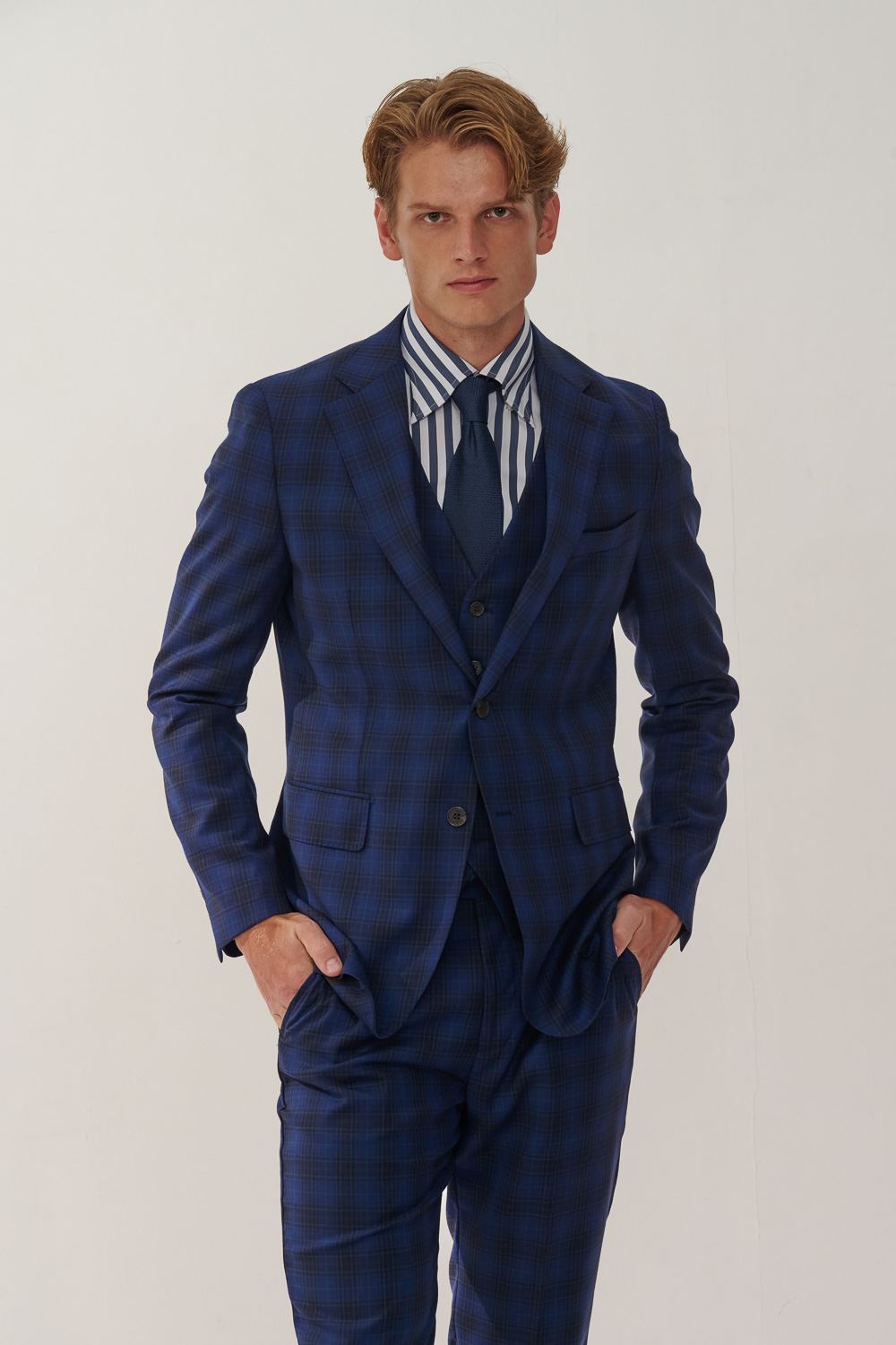 SST&C #Milan Series  Navy Blue Check Pattern Slim Fit Suit Jacket | 0112309003  (Outlet)_4