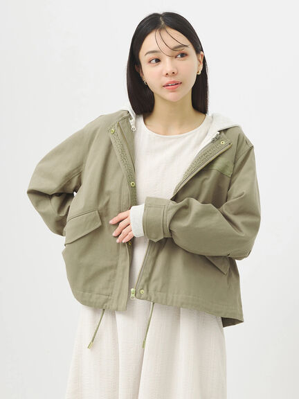 【SET ITEM】無領束腰軍裝外套+素面連帽外套(1L33L0Y0200) - earth music&ecology