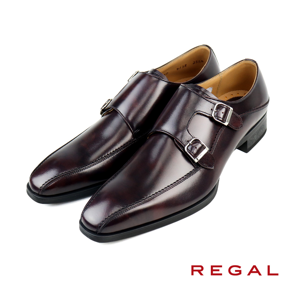 【REGAL】日本原廠手工雙釦孟克鞋 酒紅色(913R-WIN)