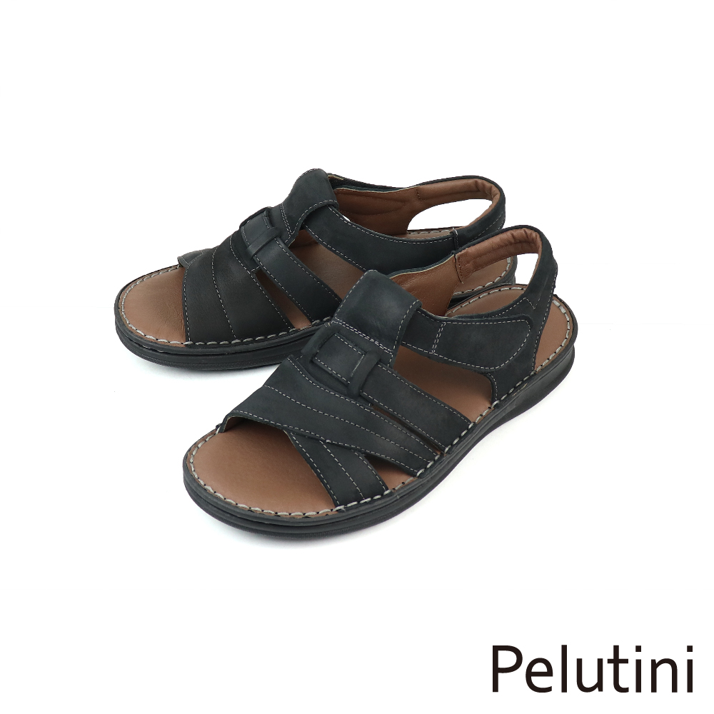 【Pelutini】  可調式魔鬼氈輕便涼鞋  黑色(308041-BL)