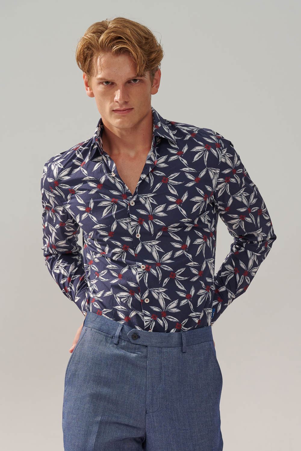 SST&C #Comfortable Cotton  Navy Blue Bottom Large Print Slim Fit Shirt | 0312310022  (Outlet)_0