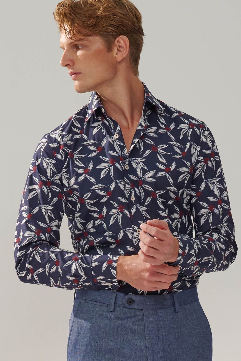 SST&C #Comfortable Cotton  Navy Blue Bottom Large Print Slim Fit Shirt | 0312310022  (Outlet)_1
