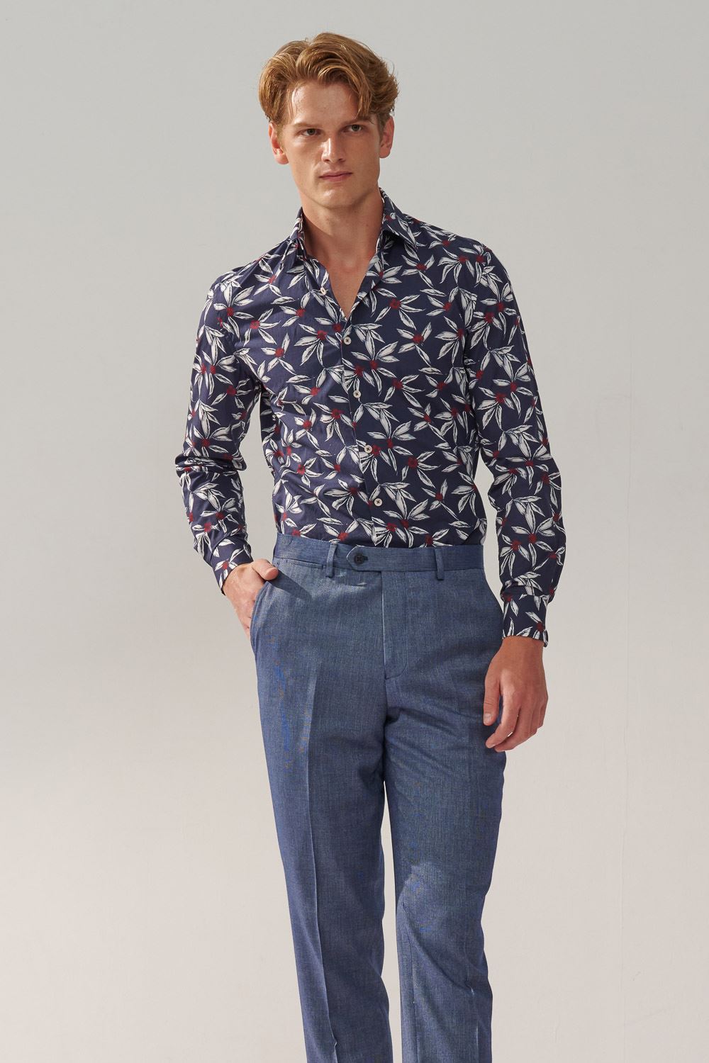 SST&C #Comfortable Cotton  Navy Blue Bottom Large Print Slim Fit Shirt | 0312310022  (Outlet)_2
