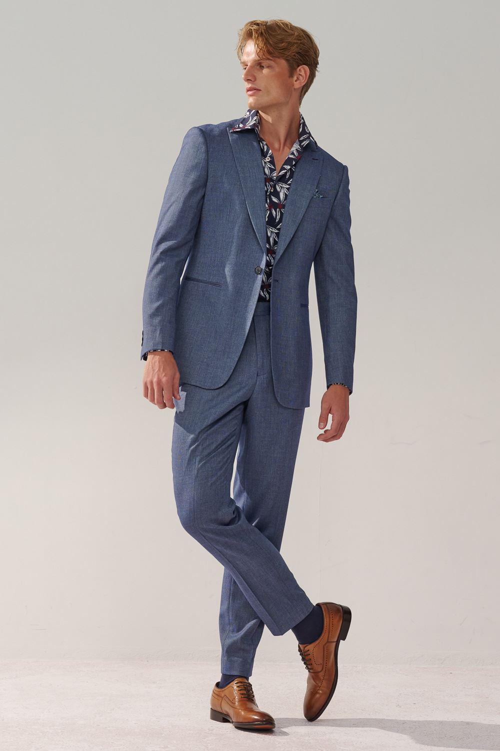SST&C #Comfortable Cotton  Navy Blue Bottom Large Print Slim Fit Shirt | 0312310022  (Outlet)_3