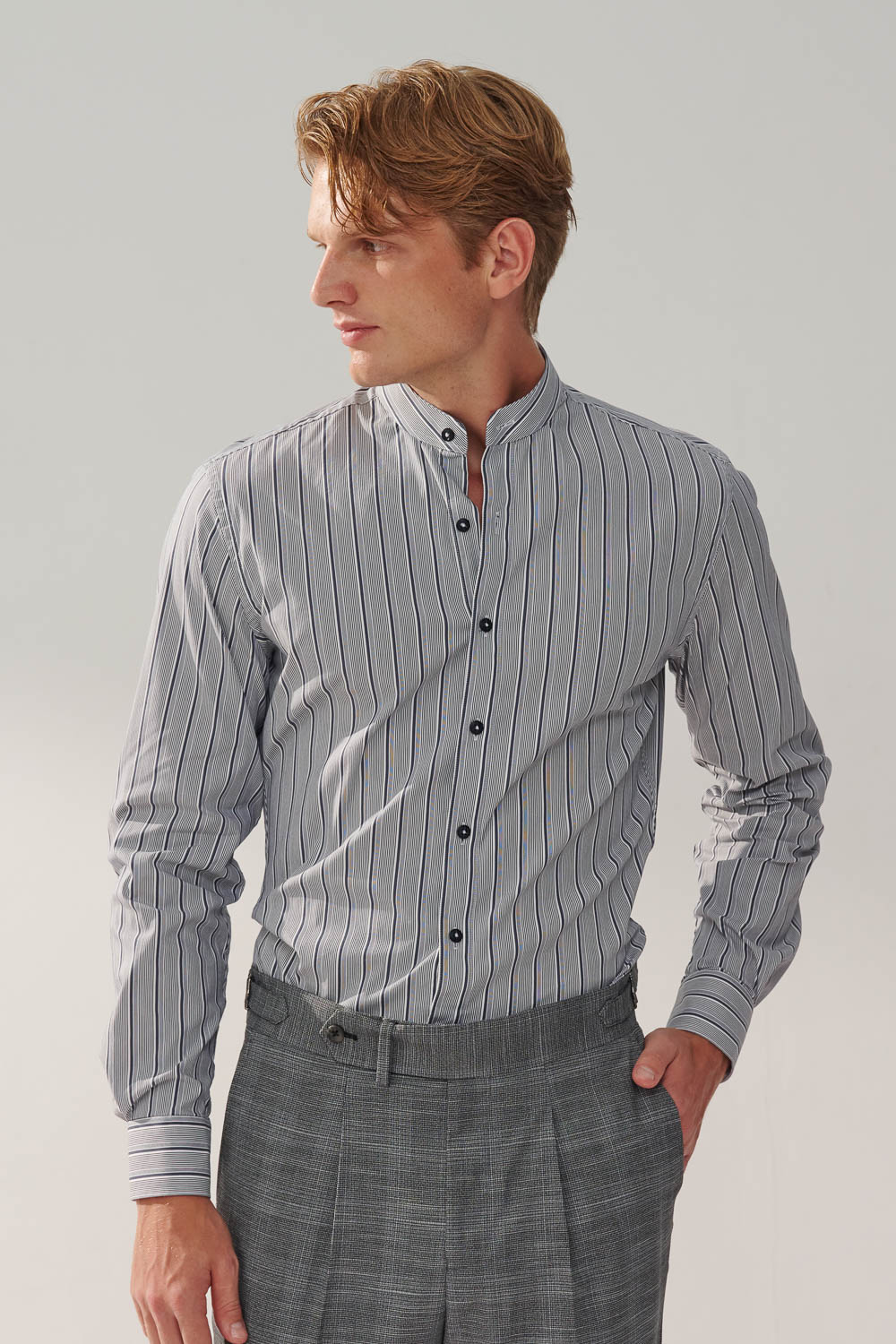 SST&C #Elastic Fit  Dark Blue Irregular Striped Pattern Standard Shirt | 0312310019  (Outlet)_0