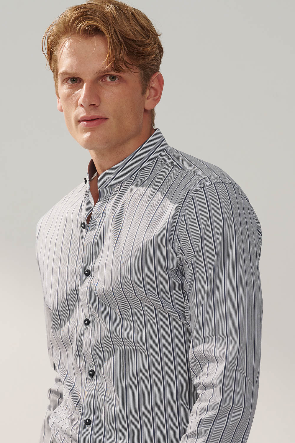 SST&C #Elastic Fit  Dark Blue Irregular Striped Pattern Standard Shirt | 0312310019  (Outlet)_1