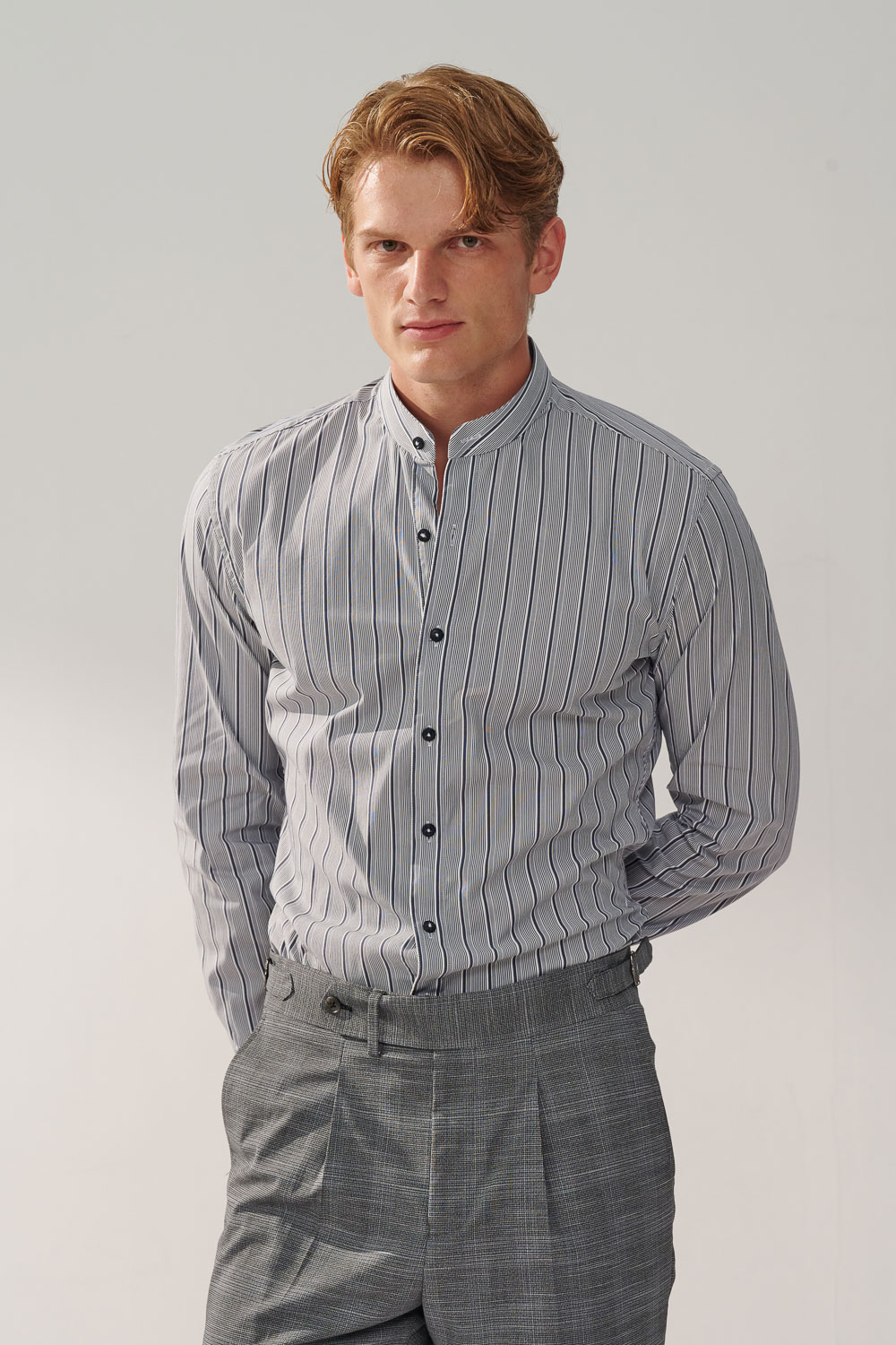SST&C #Elastic Fit  Dark Blue Irregular Striped Pattern Standard Shirt | 0312310019  (Outlet)_2