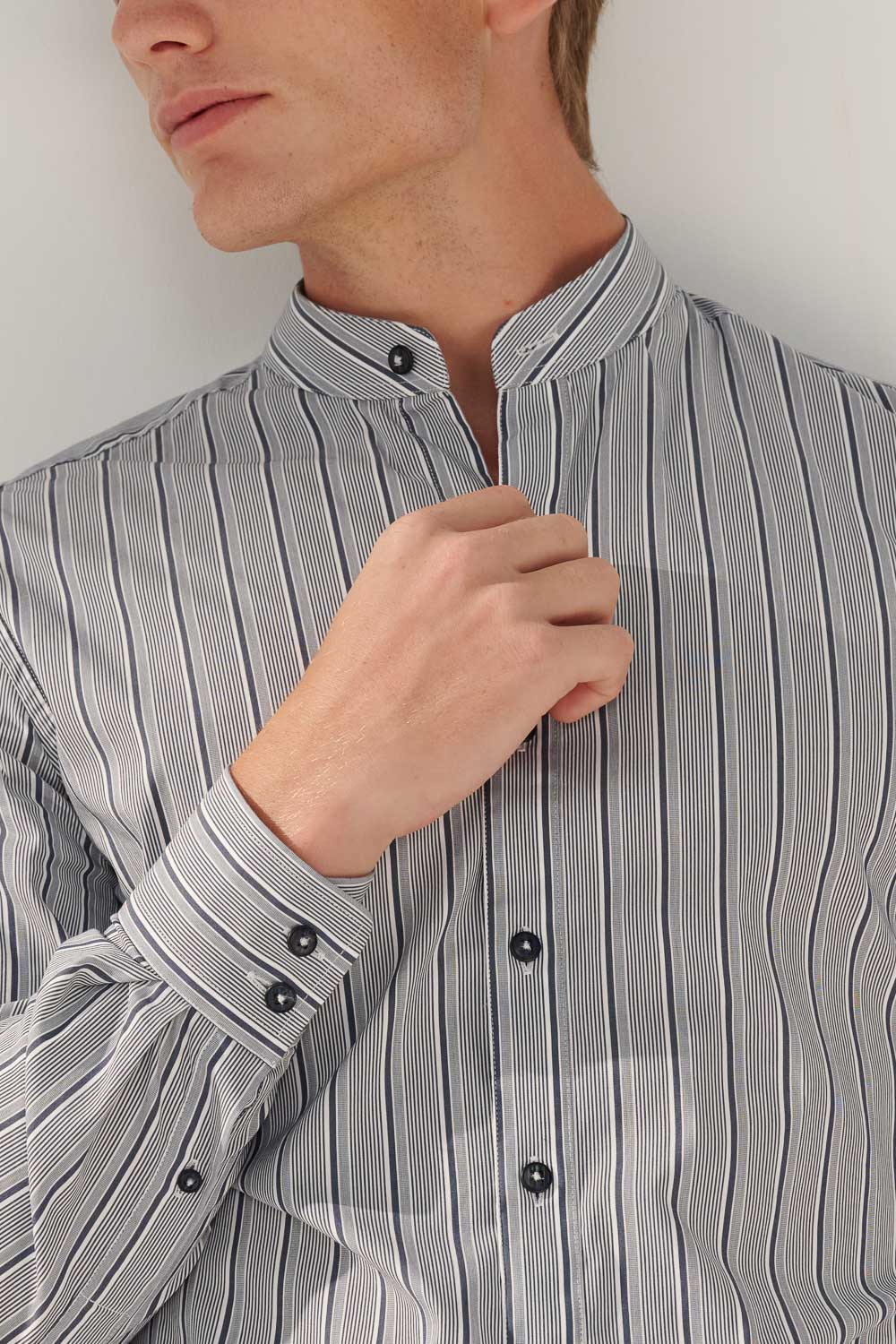 SST&C #Elastic Fit  Dark Blue Irregular Striped Pattern Standard Shirt | 0312310019  (Outlet)_4