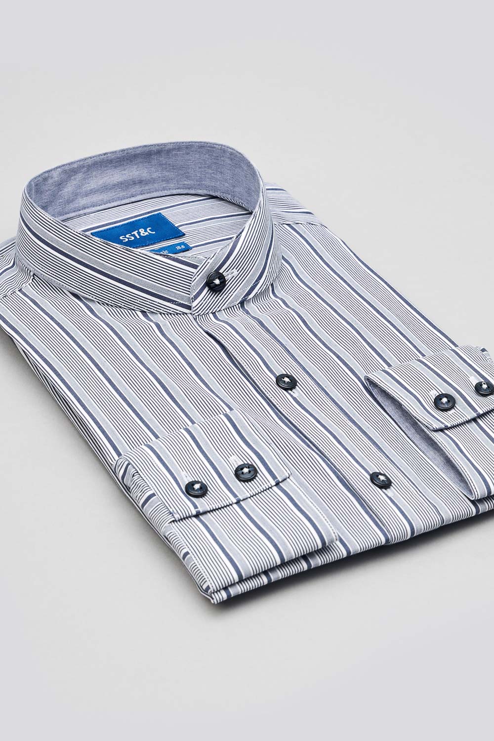 SST&C #Elastic Fit  Dark Blue Irregular Striped Pattern Standard Shirt | 0312310019  (Outlet)_5