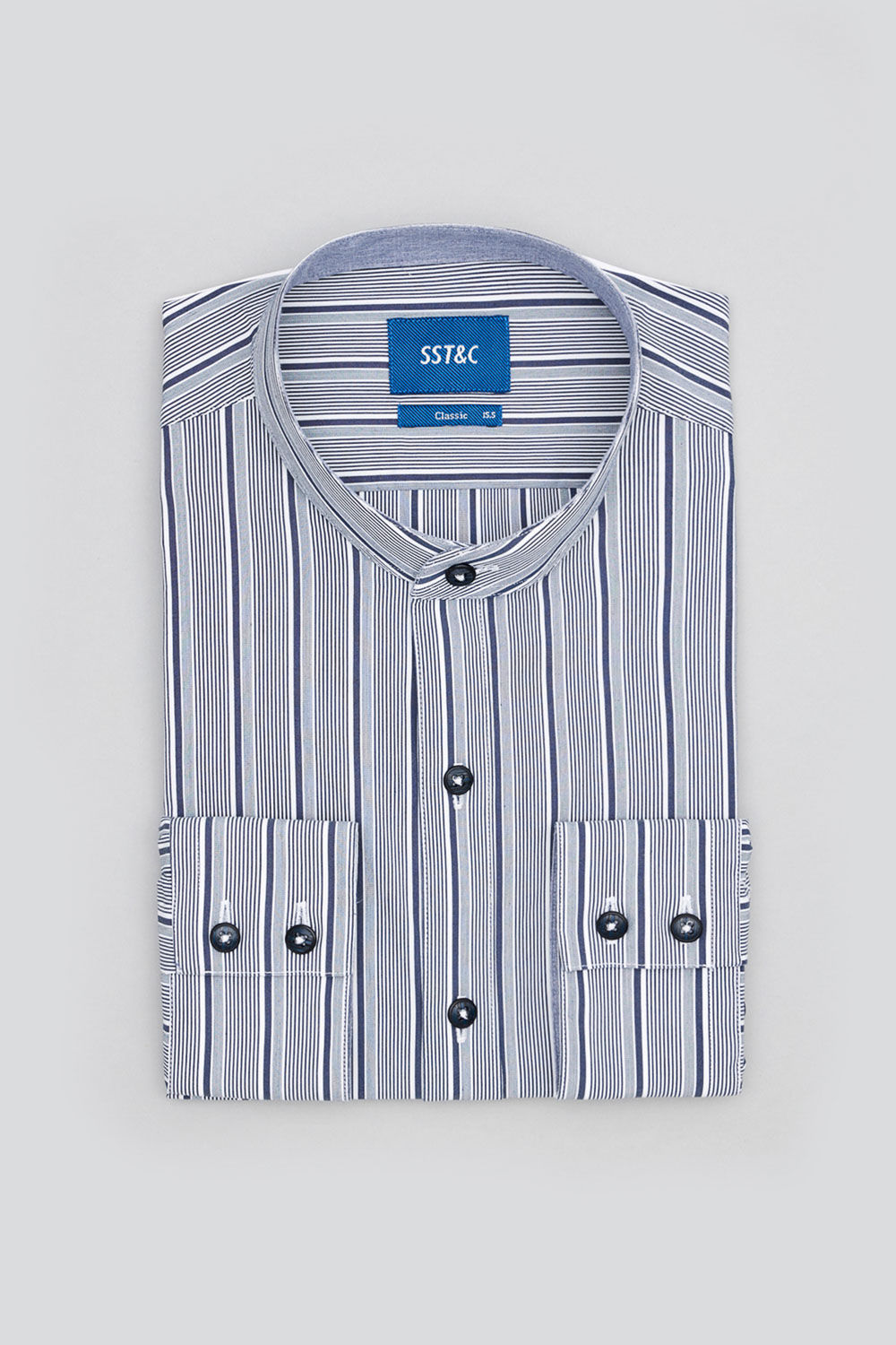 SST&C #Elastic Fit  Dark Blue Irregular Striped Pattern Standard Shirt | 0312310019  (Outlet)_6