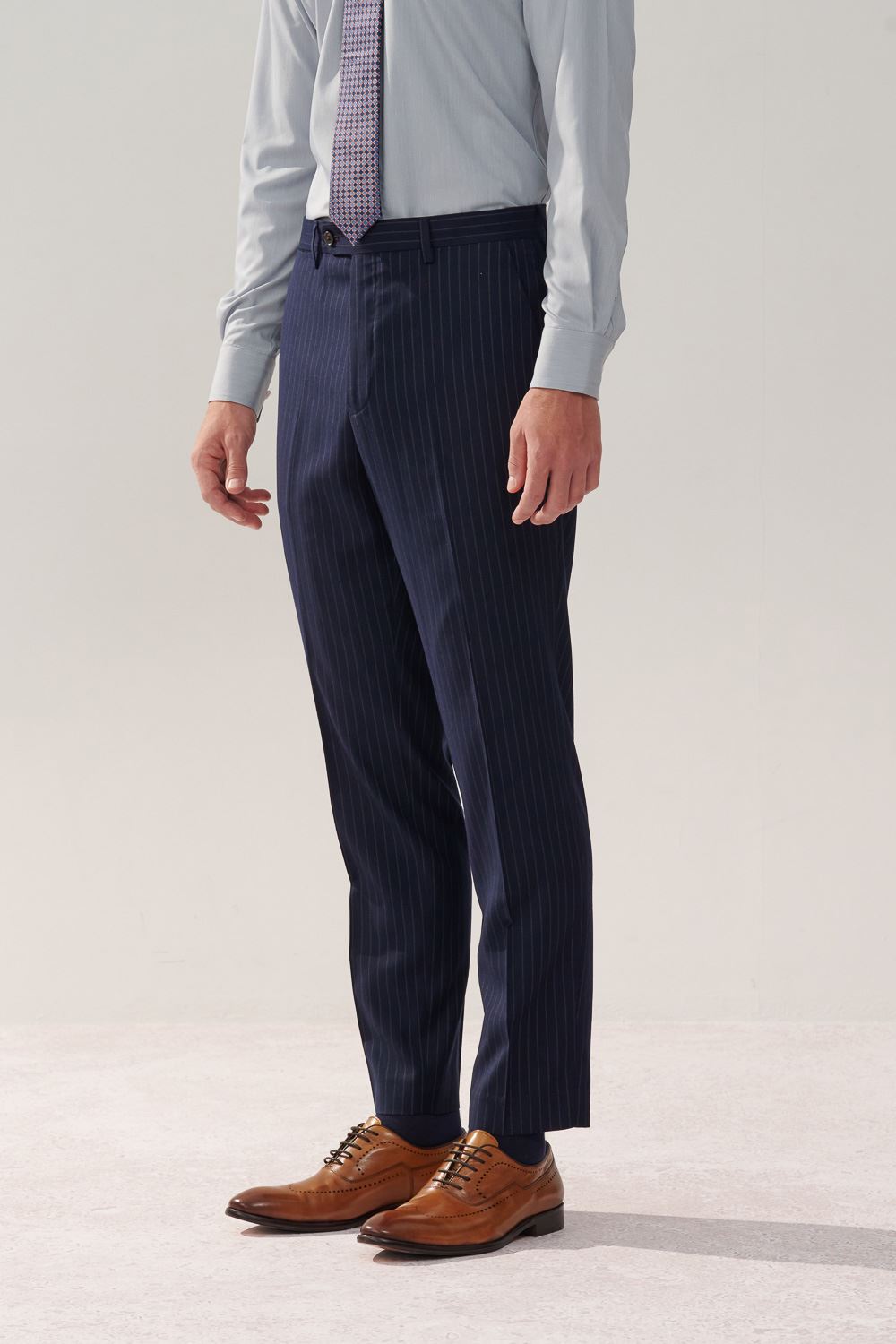 SST&C Navy Striped Pattern Slim Fit Suit Trousers | 0212310001  (Outlet)_1