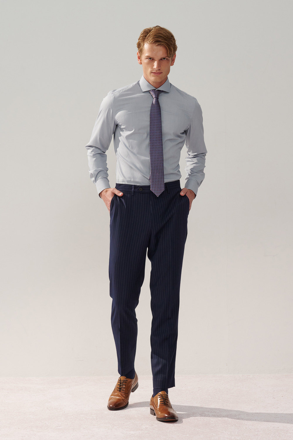 SST&C Navy Striped Pattern Slim Fit Suit Trousers | 0212310001  (Outlet)_2