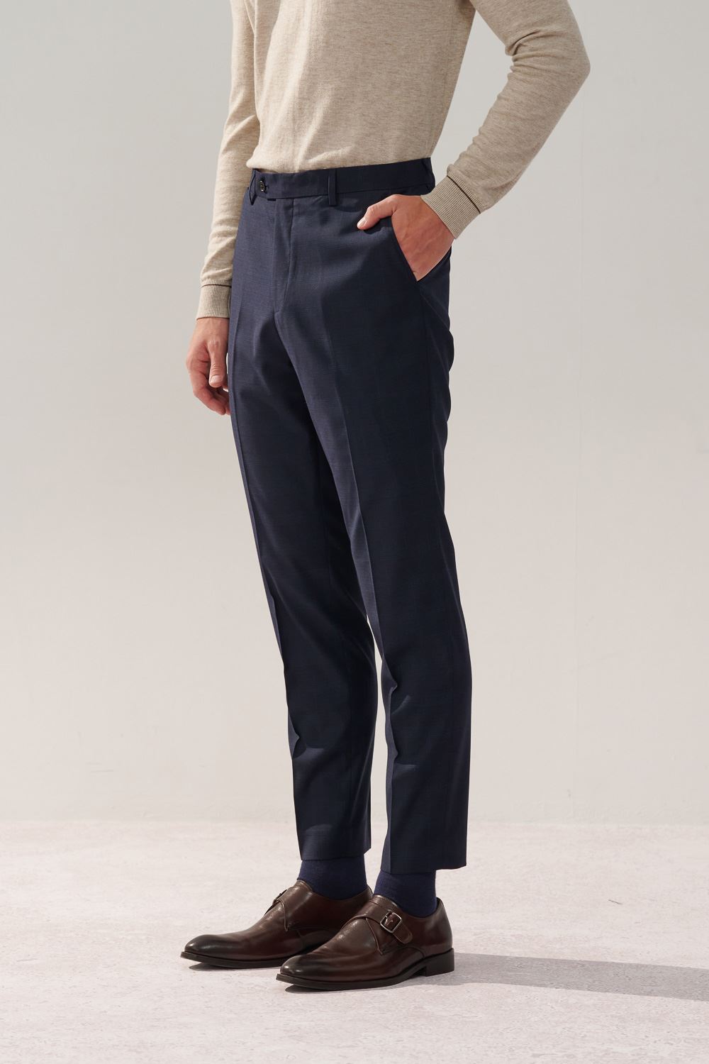 SST&C Navy Check Pattern Slim Fit Suit Trousers | 0212310002  (Outlet)_1