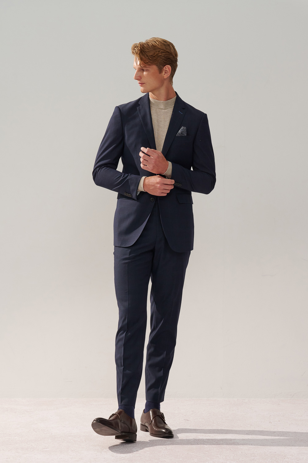 SST&C Navy Check Pattern Slim Fit Suit Trousers | 0212310002  (Outlet)_4