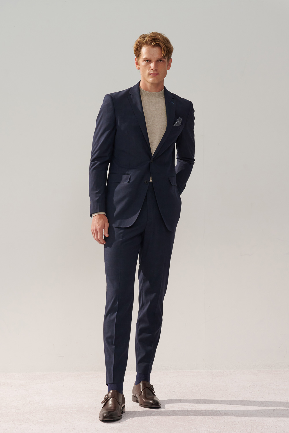 SST&C Navy Check Pattern Slim Fit Suit Trousers | 0212310002  (Outlet)_5