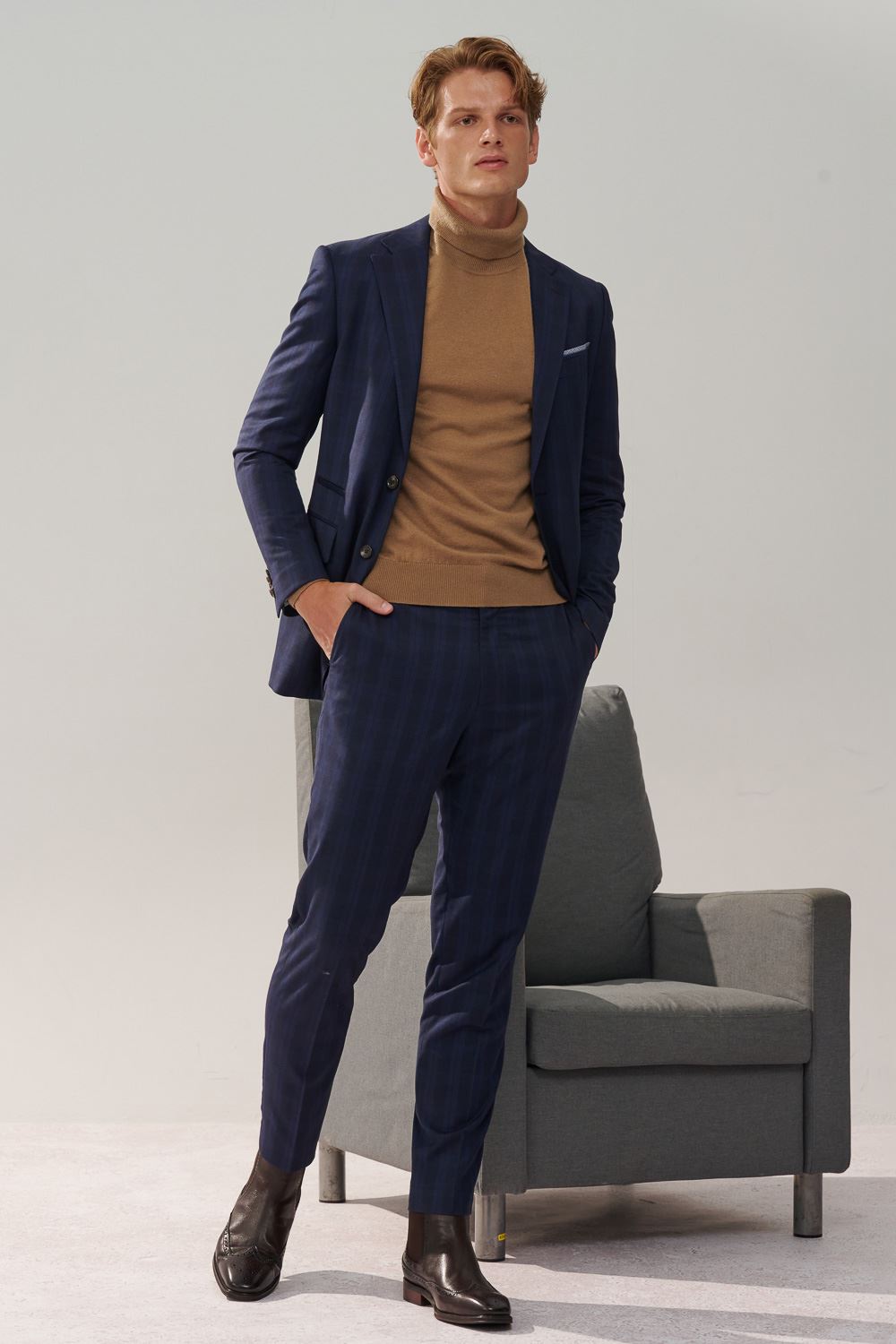 SST&C Navy Check Pattern Tailored Suit Trousers | 0212310004  (Outlet)_4