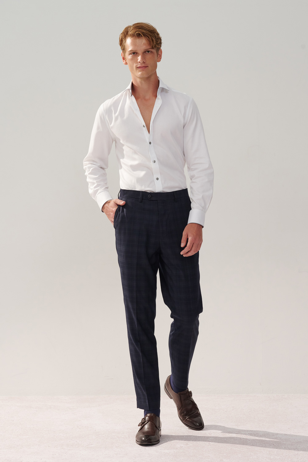 SST&C Navy Check Pattern Slim Fit Suit Trousers | 0212310006  (Outlet)_2
