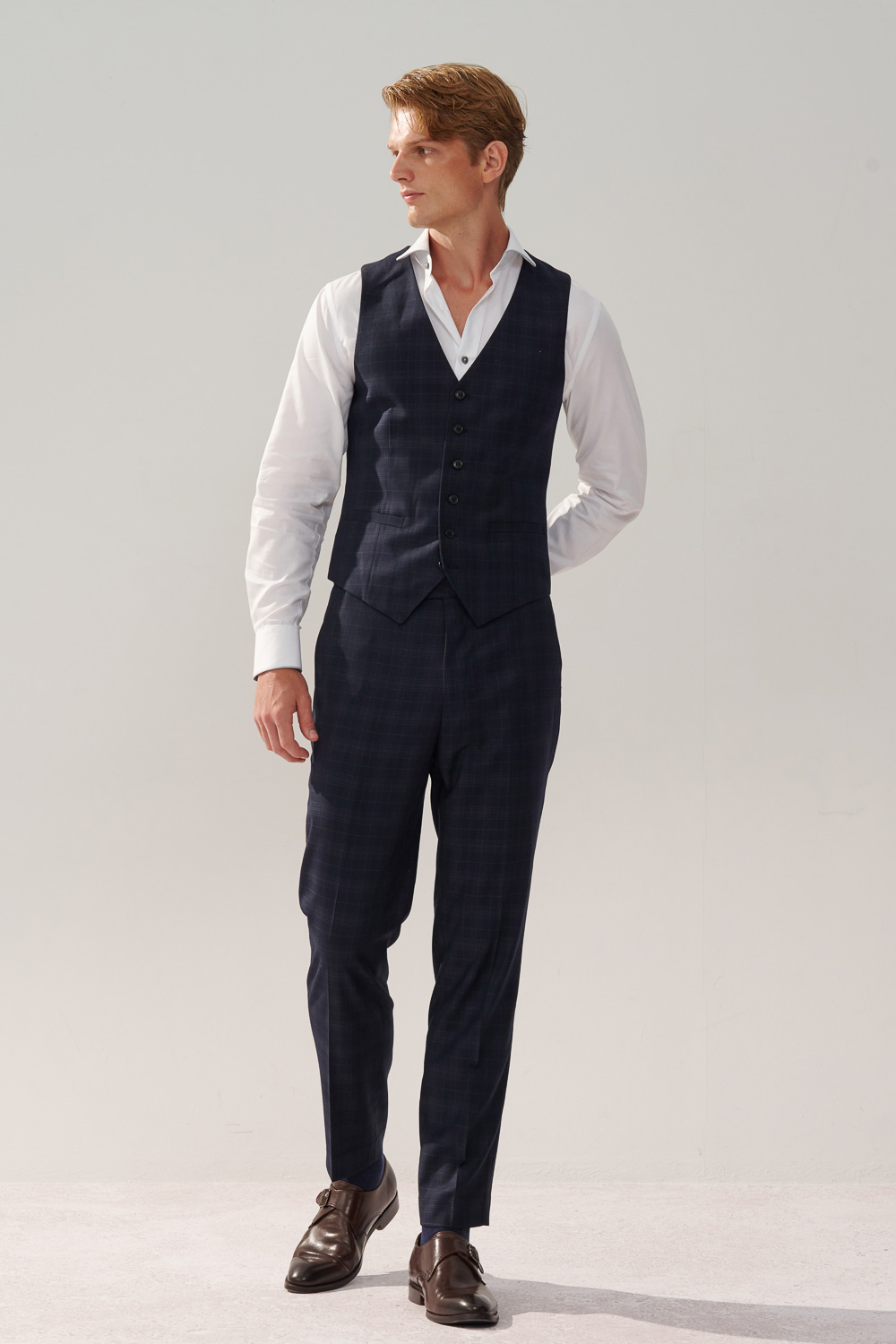 SST&C Navy Check Pattern Slim Fit Suit Trousers | 0212310006  (Outlet)_3
