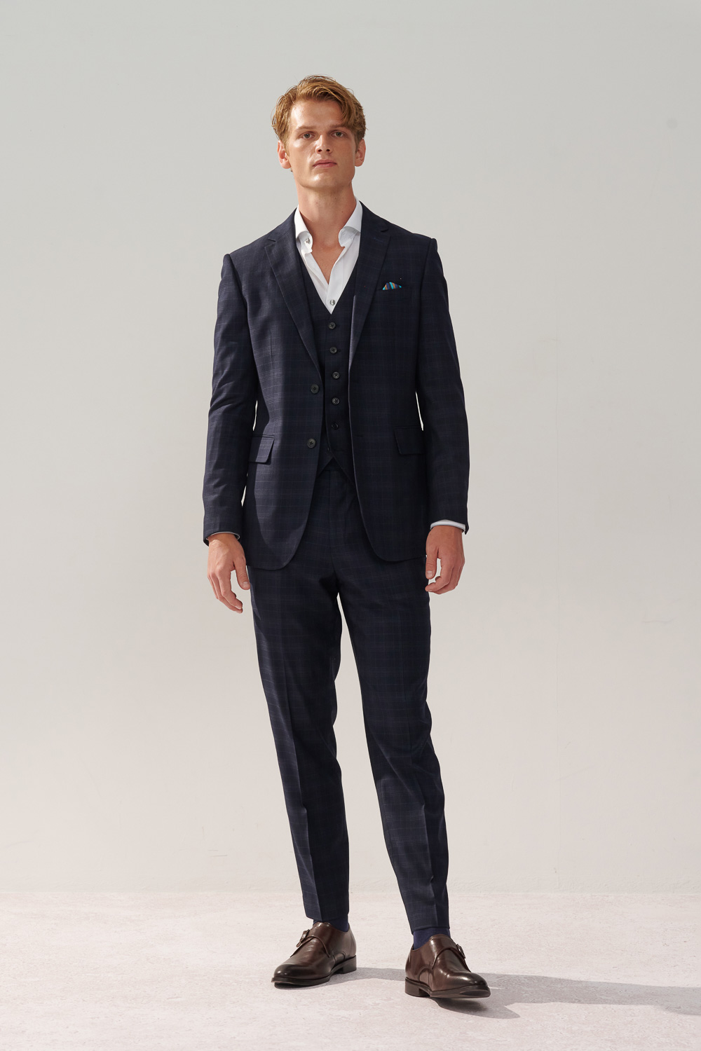 SST&C Navy Check Pattern Slim Fit Suit Trousers | 0212310006  (Outlet)_4