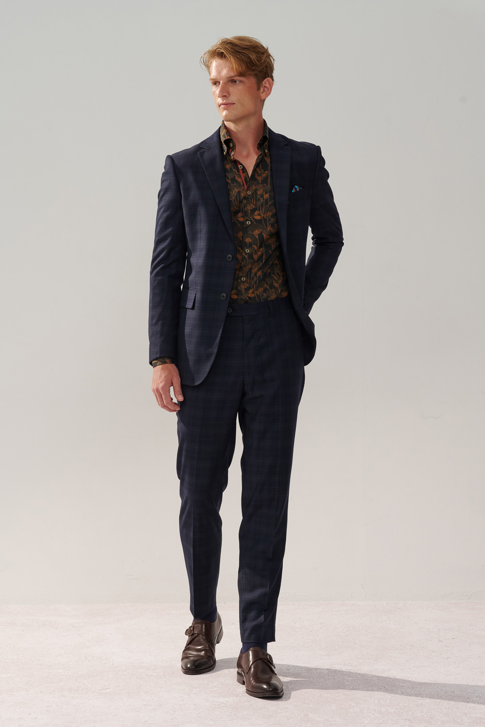 SST&C Navy Check Pattern Slim Fit Suit Trousers | 0212310006  (Outlet)_5