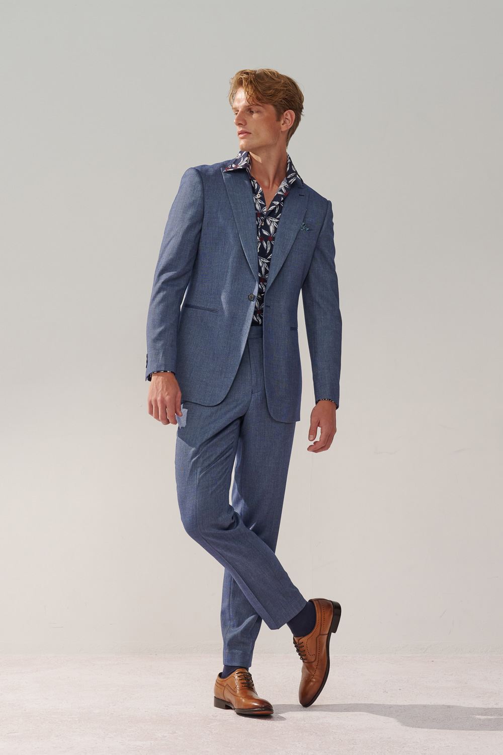 SST&C Sky Blue Textured Slim Fit Suit Trousers | 0212310007  (Outlet)_0