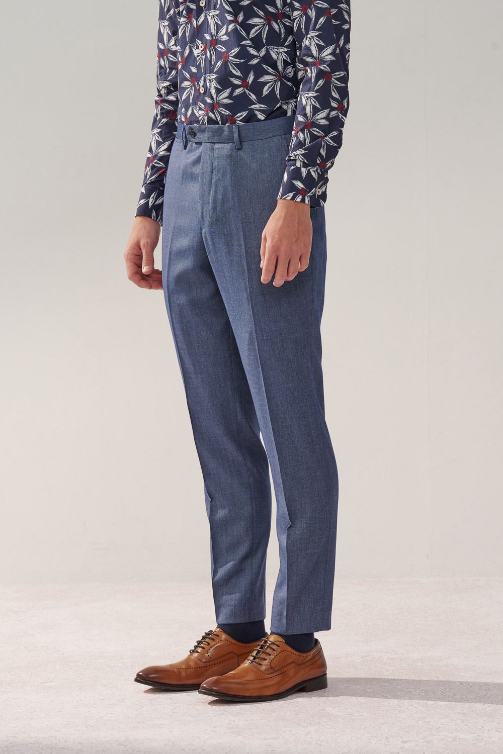 SST&C Sky Blue Textured Slim Fit Suit Trousers | 0212310007  (Outlet)_1