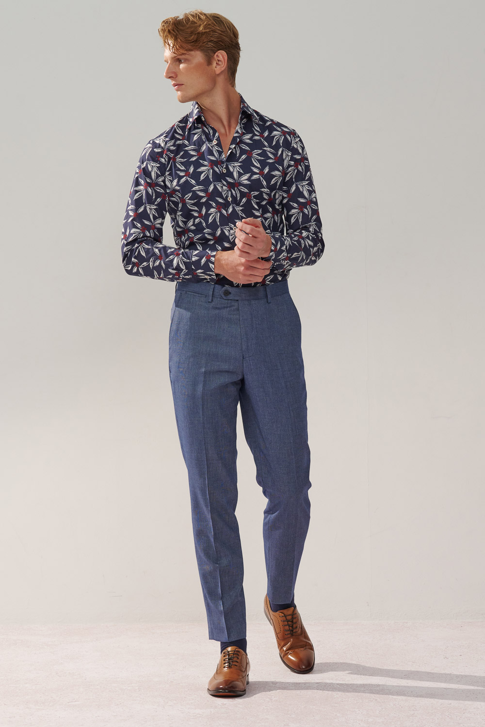 SST&C Sky Blue Textured Slim Fit Suit Trousers | 0212310007  (Outlet)_2