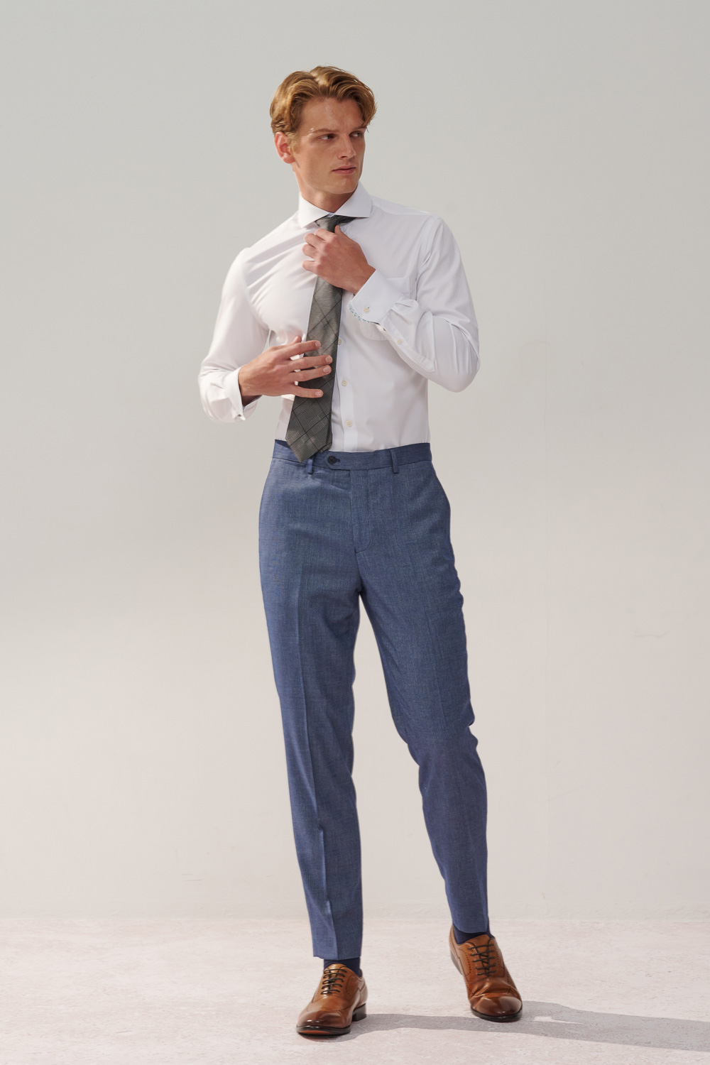 SST&C Sky Blue Textured Slim Fit Suit Trousers | 0212310007  (Outlet)_3