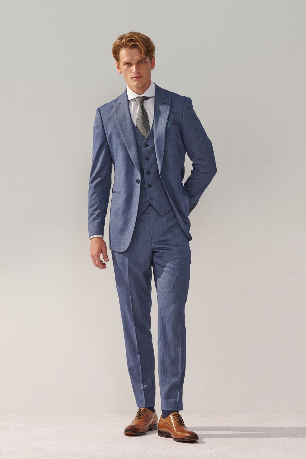 SST&C Sky Blue Textured Slim Fit Suit Trousers | 0212310007  (Outlet)_4