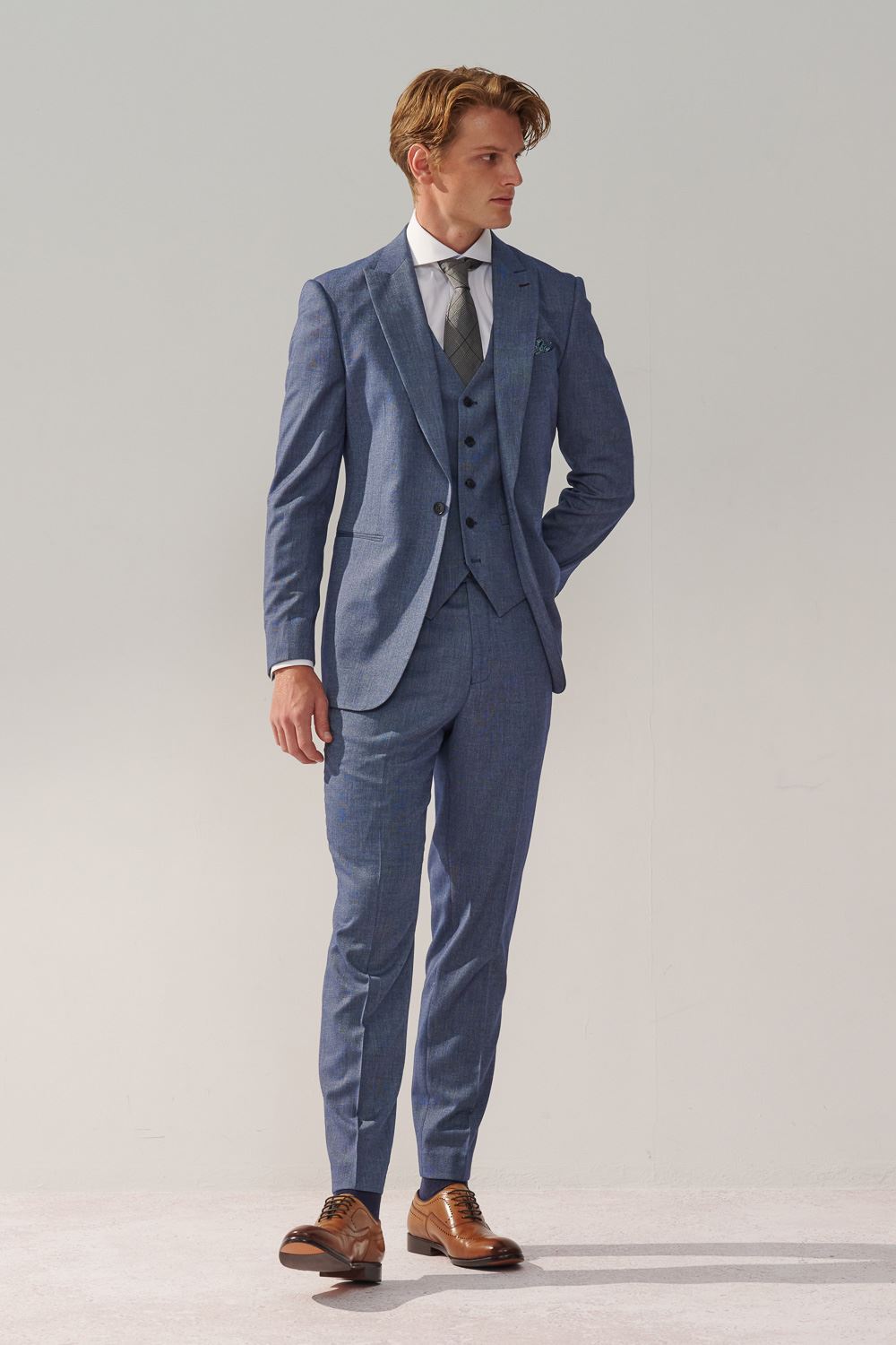 SST&C Sky Blue Textured Slim Fit Suit Trousers | 0212310007  (Outlet)_5