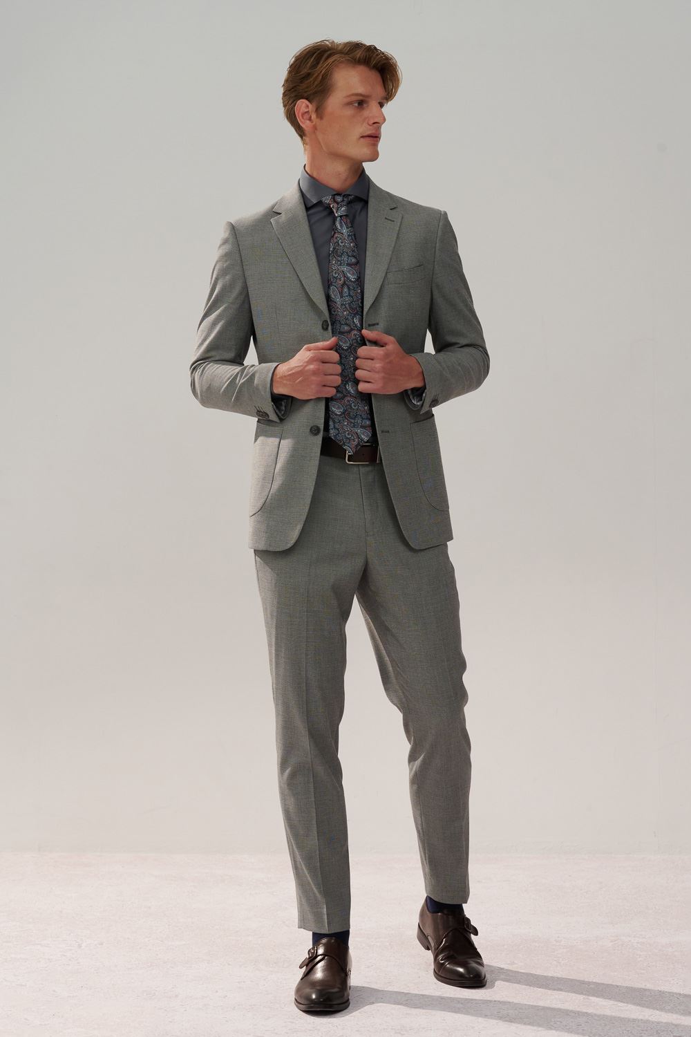 SST&C Light Gray Textured Tailored Suit Trousers | 0212310008  (Outlet)_3