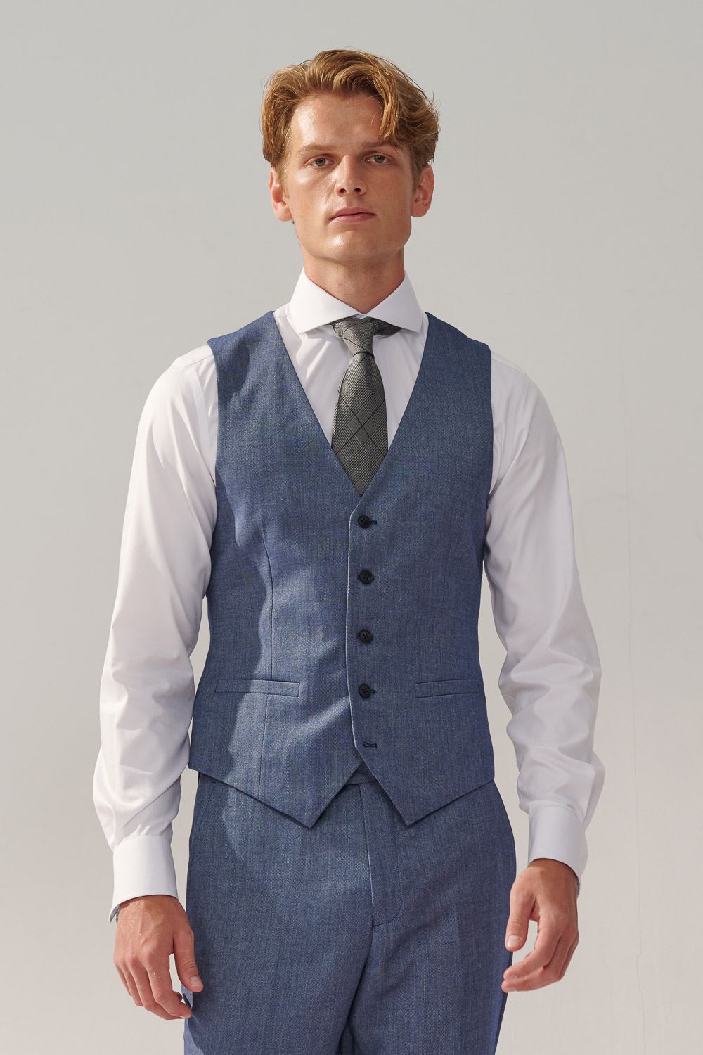 SST&C Sky Blue Textured Slim Fit Suit Vest | 0512310007  (Outlet)_0