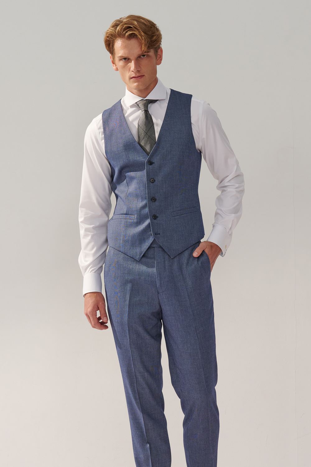 SST&C Sky Blue Textured Slim Fit Suit Vest | 0512310007  (Outlet)_2