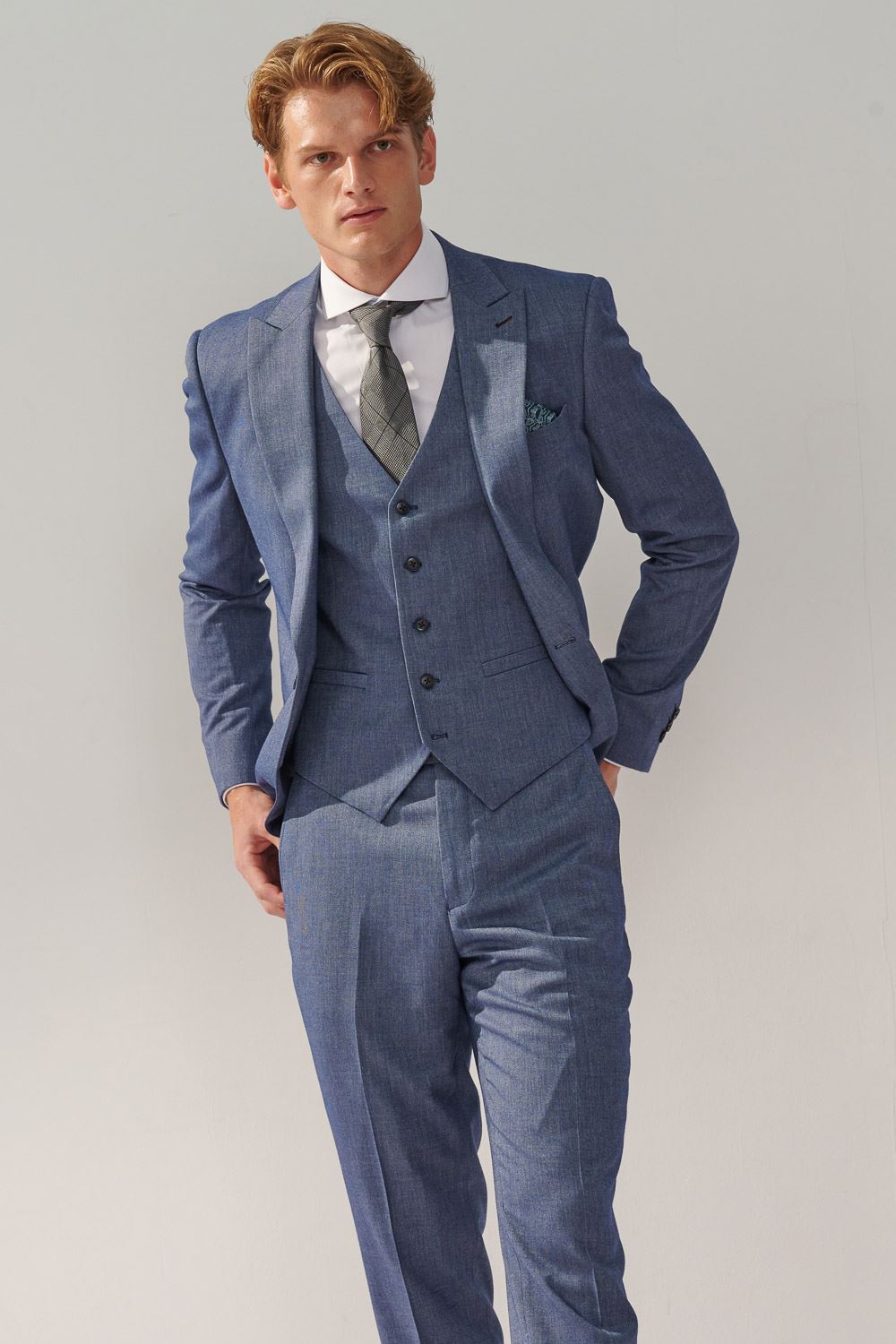 SST&C Sky Blue Textured Slim Fit Suit Vest | 0512310007  (Outlet)_4