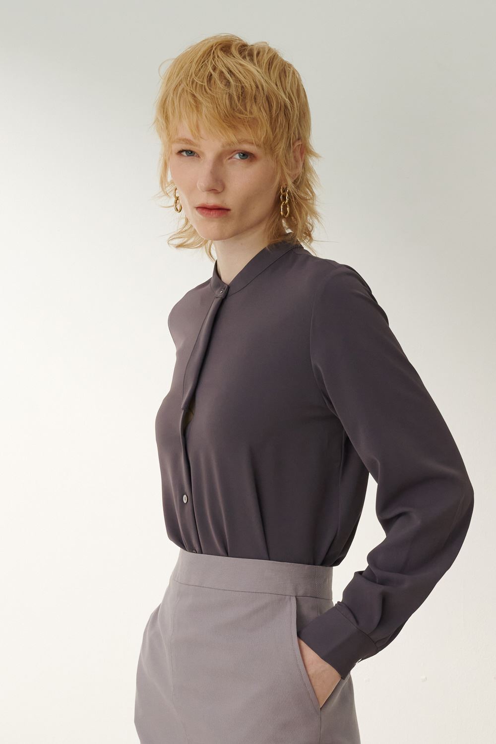 SST&C Starry Sky Purple Stand Collar Placket Top | 7662310006  (Outlet)_0