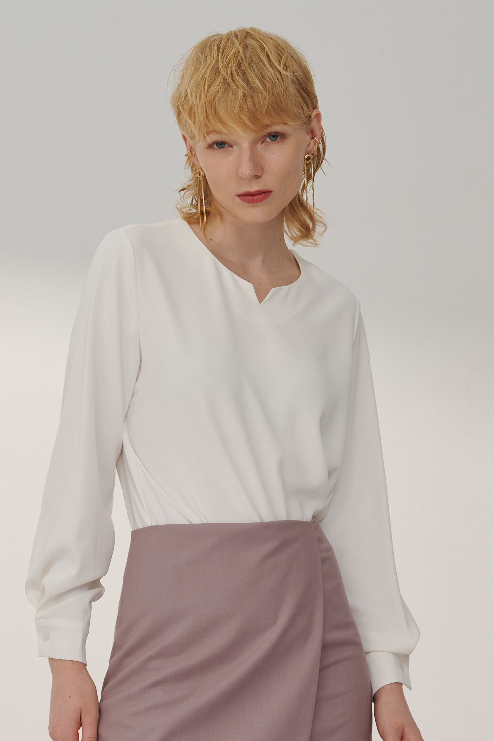 SST&C White Small Turn Collar Top | 7662310003  (Outlet)_0