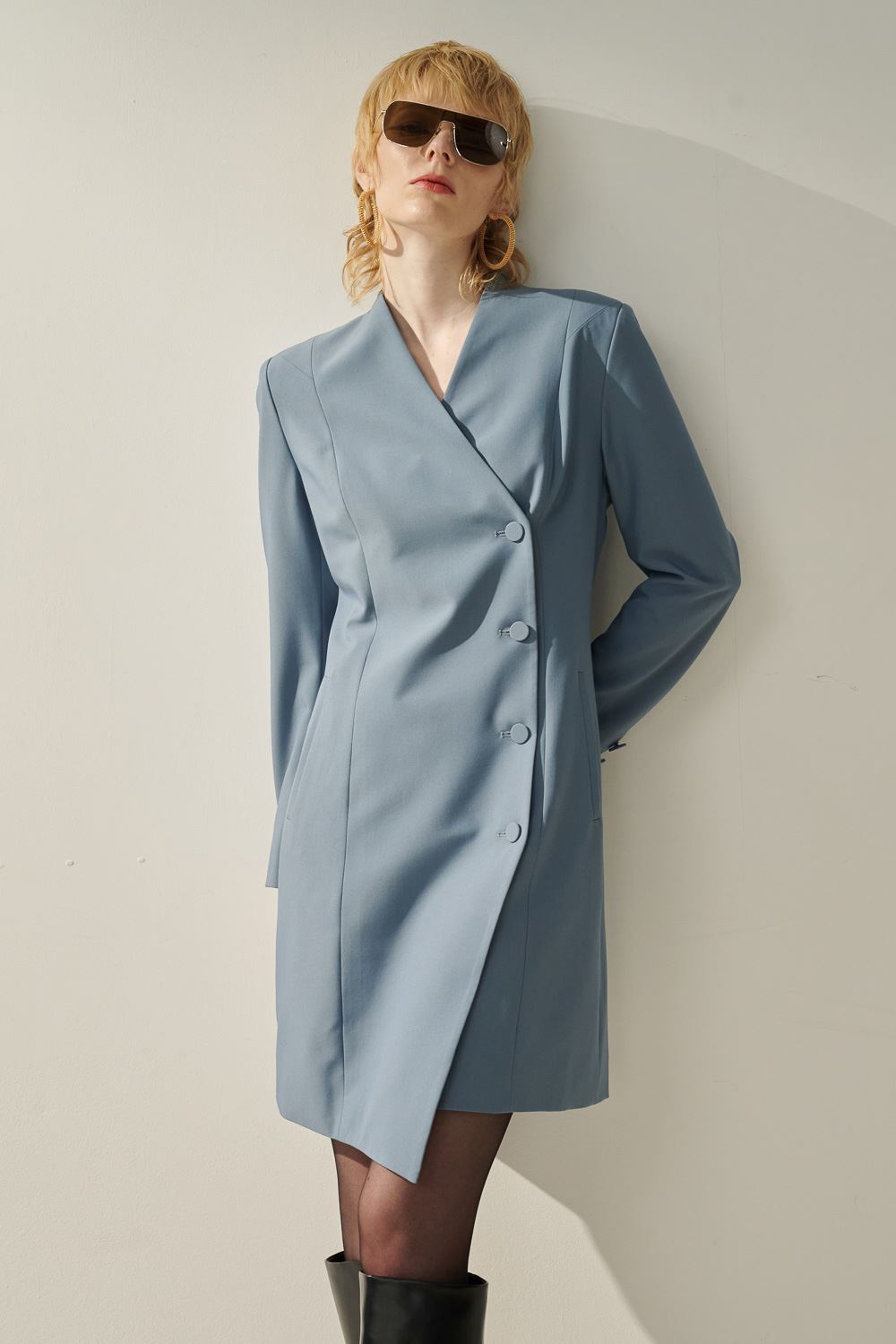 SST&C Pink, Gray and Blue V-Neck Asymmetric Design Dress | 8562310001  (Outlet)_0
